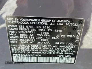 2023 Volkswagen Atlas SEL Premium R-Line z VIN 1V2FE2CA2PC207606, wystawiony jako Copart lot #55143205 z przebiegiem 35 704 mil mil oraz Szkoda całkowita • Salvage title. Historia ofert i sprzedaży dostępna na DreamBid. Obrazek 14.