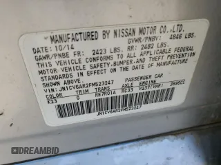 2015 Infiniti Q40 with VIN JN1CV6AR2FM523247, listed as a Copart auction lot 88173875 with 0 mi miles and Salvage Title. Bid and sale history available at carsss.com. Image 12.