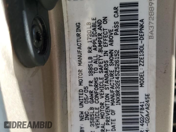 2005 Toyota Corolla CE with VIN 1NXBR32E45Z526152, listed as a Copart auction lot 49490585 with 117,396 mi miles and Salvage Title. Bid and sale history available at DreamBid. Image 12.