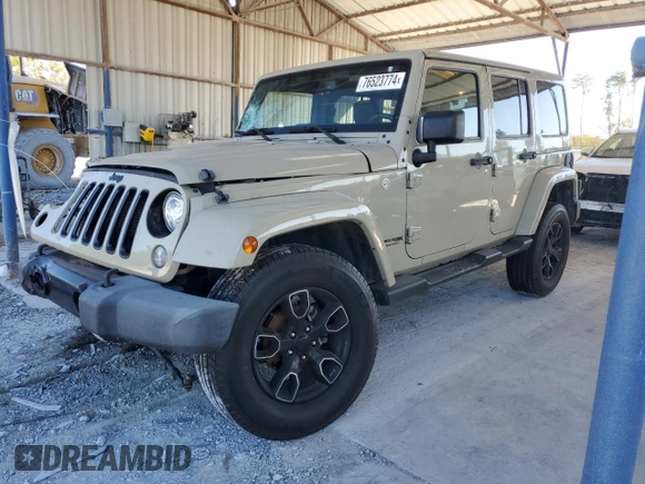 2018 Jeep Wrangler JK Unlimited Sahara with VIN 1C4BJWEGXJL889159, listed as a Copart auction lot 76523774 with 77,528 mi miles and Salvage Title. Bid and sale history available at carsss.com. Image 1.