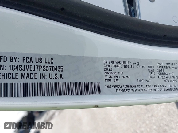2023 Jeep Grand Wagoneer z VIN 1C4SJVEJ7PS570435, wystawiony jako IAAI lot #42289466 z przebiegiem Nie podano mil oraz . Historia ofert i sprzedaży dostępna na DreamBid. Obrazek 9.