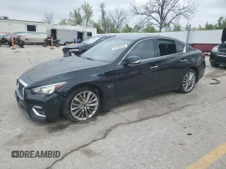 2019 Infiniti Q50 Luxe z VIN JN1EV7AR9KM591778, wystawiony jako Copart lot #52105435 z przebiegiem 110 439 mil mil oraz Szkoda całkowita • Salvage title. Historia ofert i sprzedaży dostępna na DreamBid. Obrazek 1.
