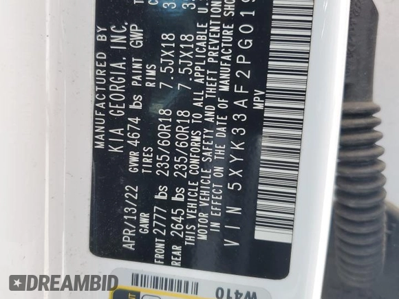 2023 Kia Sportage EX with VIN 5XYK33AF2PG019612, listed as a Copart auction lot 62315855 with 45,989 mi miles and Salvage title. Bid and sale history available at DreamBid. Image 13.