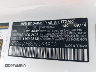 2015 Mercedes-Benz E-Class E 400 with VIN WDDKJ6FB5FF294900, listed as a IAAI auction lot 42067425 with 143,137 mi miles. Bid and sale history available at carsss.com. Image 9.