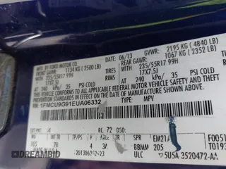 2014 Ford Escape SE z VIN 1FMCU9G91EUA06332, wystawiony jako IAAI lot #42727426 z przebiegiem 173 713 mil mil oraz . Historia ofert i sprzedaży dostępna na DreamBid. Obrazek 9.
