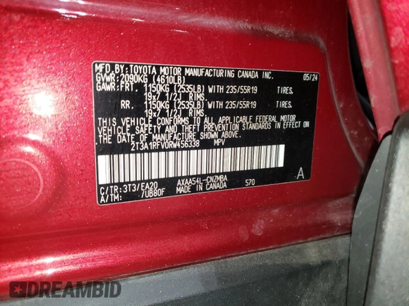2024 Toyota RAV4 XLE Premium z VIN 2T3A1RFV0RW456338, wystawiony jako Copart lot #50769835 z przebiegiem 37 173 mil mil oraz Nie do naprawy • Non repairable. Historia ofert i sprzedaży dostępna na DreamBid. Obrazek 13.