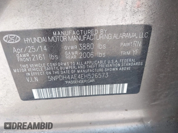 2014 Hyundai Elantra SE with VIN 5NPDH4AE4EH526573, listed as a IAAI auction lot 42443470 with 105,001 mi miles and . Bid and sale history available at DreamBid. Image 9.