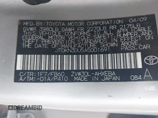 2010 Toyota Prius II z VIN JTDKN3DU5A5001691, wystawiony jako IAAI lot #42378034 z przebiegiem 138 436 mil mil oraz . Historia ofert i sprzedaży dostępna na DreamBid. Obrazek 9.