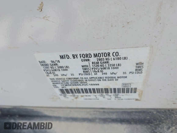 2018 Ford Explorer с VIN 1FM5K8B88JGC18998, выставлен на аукционе IAAI как лот 42743680 с пробегом 133 758 миль миль и . История ставок и продаж доступна на DreamBid. Изображение 9.
