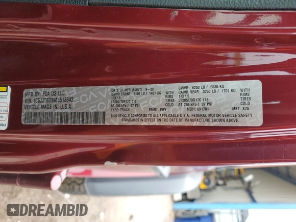 2021 Jeep Gladiator Rubicon with VIN 1C6JJTBG6ML518543, listed as a Copart auction lot 59877365 with 30,537 mi miles and Salvage title. Bid and sale history available at DreamBid. Image 12.