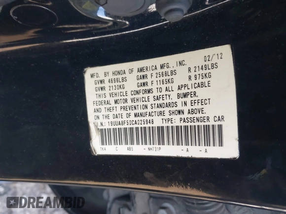 2012 Acura TL Tech Auto with VIN 19UUA8F50CA025948, listed as a IAAI auction lot 41723890 with 203,424 mi miles. Bid and sale history available at carsss.com. Image 9.