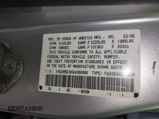 2006 Honda Accord LX SE z VIN 1HGCM563X6A086986, wystawiony jako IAAI lot #42270526 z przebiegiem 285 361 mil mil oraz . Historia ofert i sprzedaży dostępna na DreamBid. Obrazek 9.