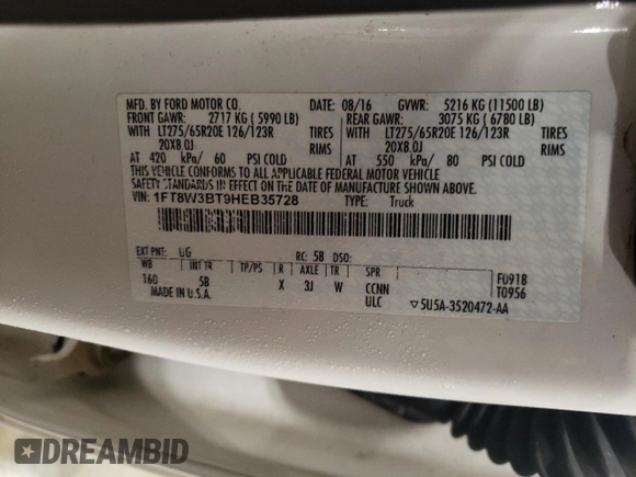 2017 Ford F-350 Platinum with VIN 1FT8W3BT9HEB35728, listed as a Copart auction lot 43594305 with 213,407 mi miles and Salvage Title. Bid and sale history available at DreamBid. Image 12.