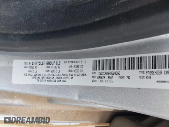2015 Chrysler 200 Limited with VIN 1C3CCCAB9FN584565, listed as a IAAI auction lot 41787658 with 140,231 mi miles. Bid and sale history available at carsss.com. Image 9.