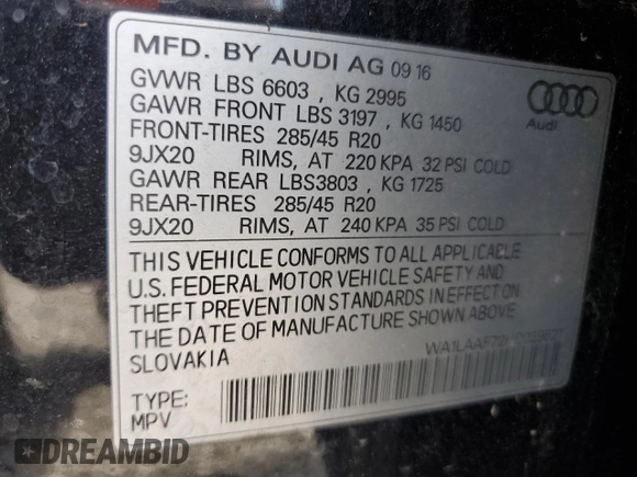 2017 Audi Q7 Premium Plus with VIN WA1LAAF72HD029521, listed as a Copart auction lot 63348245 with 125,506 mi miles and Clean title. Bid and sale history available at DreamBid. Image 13.