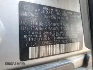 2005 Hyundai Santa Fe GLS with VIN KM8SC13EX5U969510, listed as a Copart auction lot 70890884 with 135,697 mi miles and Salvage Title. Bid and sale history available at carsss.com. Image 15.