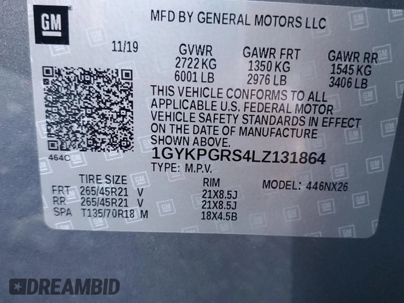 2020 Cadillac XT6 AWD Sport with VIN 1GYKPGRS4LZ131864, listed as a Copart auction lot 84443774 with 54,519 mi miles and Non repairable. Bid and sale history available at DreamBid. Image 15.
