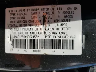 2009 Acura TSX z VIN JH4CU266X9C024552, wystawiony jako Copart lot #60822145 z przebiegiem 210 678 mil mil oraz Szkoda całkowita • Salvage title. Historia ofert i sprzedaży dostępna na DreamBid. Obrazek 12.