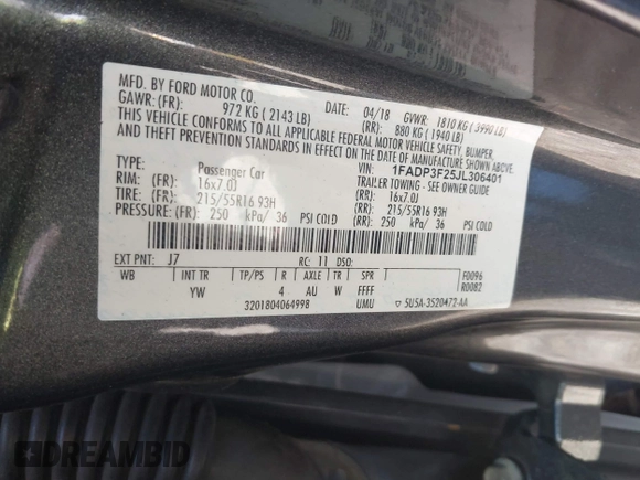 2018 Ford Focus SE with VIN 1FADP3F25JL306401, listed as a IAAI auction lot 41914390 with 84,106 mi miles. Bid and sale history available at carsss.com. Image 9.