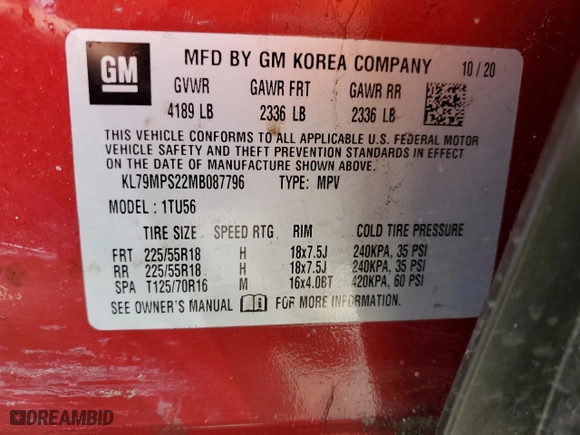 2021 Chevrolet TrailBlazer LT with VIN KL79MPS22MB087796, listed as a Copart auction lot 46404935 with 77,950 mi miles and Salvage Title. Bid and sale history available at carsss.com. Image 13.
