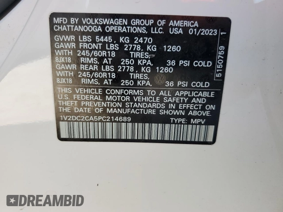 2023 Volkswagen Atlas SE z VIN 1V2DC2CA5PC214689, wystawiony jako Copart lot #77497274 z przebiegiem 29 838 mil mil oraz Nie do naprawy • Non repairable. Historia ofert i sprzedaży dostępna na DreamBid. Obrazek 14.