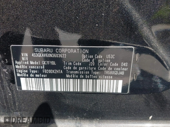 2022 Subaru Impreza Premium z VIN 4S3GKAV6XN3603622, wystawiony jako IAAI lot #41896417 z przebiegiem 57 270 mil mil oraz . Historia ofert i sprzedaży dostępna na DreamBid. Obrazek 9.