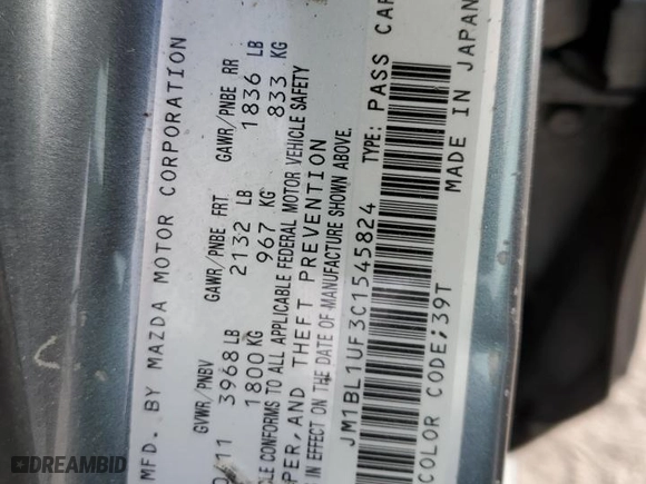 2012 Mazda Mazda3 i Sport with VIN JM1BL1UF3C1545824, listed as a Copart auction lot 47804385 with 130,228 mi miles and Clean Title. Bid and sale history available at carsss.com. Image 12.