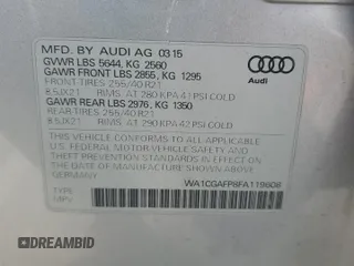 2015 Audi SQ5 Premium Plus with VIN WA1CGAFP8FA119608, listed as a Copart auction lot 75523853 with 91,171 mi miles. Bid and sale history available at carsss.com. Image 12.