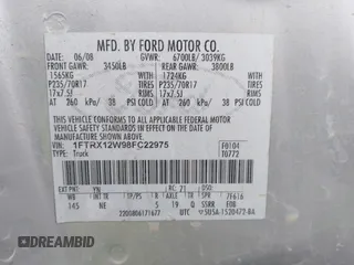 2008 Ford F-150 STX with VIN 1FTRX12W98FC22975, listed as a IAAI auction lot 41957898 with 256,482 mi miles and . Bid and sale history available at carsss.com. Image 9.