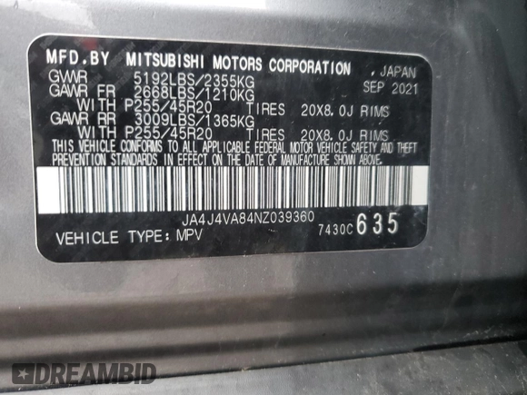 2022 Mitsubishi Outlander SEL z VIN JA4J4VA84NZ039360, wystawiony jako Copart lot #58201835 z przebiegiem 50 169 mil mil oraz Szkoda całkowita • Salvage title. Historia ofert i sprzedaży dostępna na DreamBid. Obrazek 13.