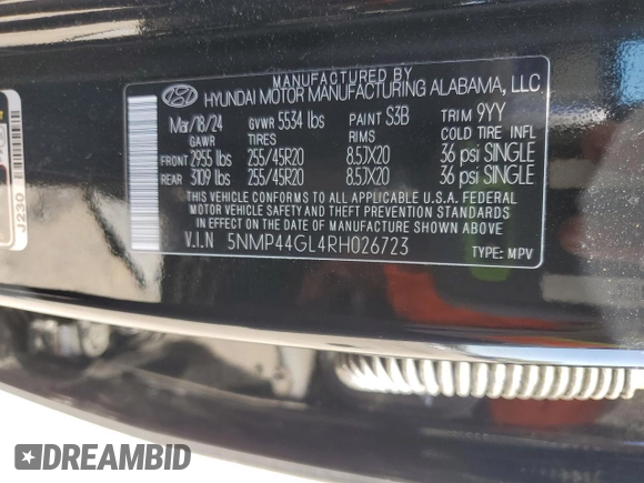 2024 Hyundai Santa Fe Limited z VIN 5NMP44GL4RH026723, wystawiony jako Copart lot #49914075 z przebiegiem 16 680 mil mil oraz Szkoda całkowita • Salvage title. Historia ofert i sprzedaży dostępna na DreamBid. Obrazek 14.