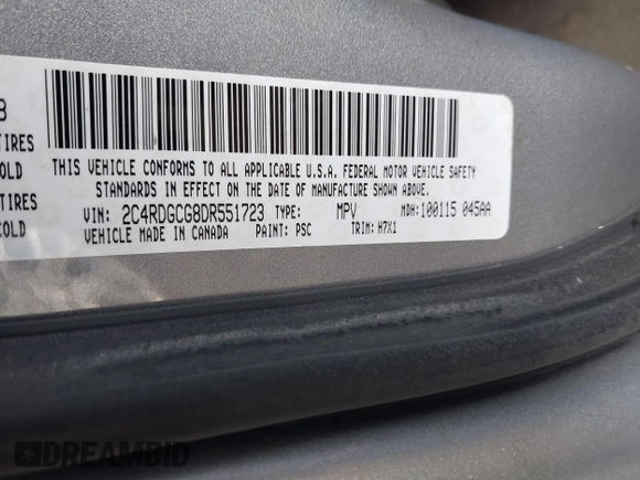 2013 Dodge Grand Caravan SXT with VIN 2C4RDGCG8DR551723, listed as a IAAI auction lot 41510574 with 183,432 mi miles and . Bid and sale history available at DreamBid. Image 9.