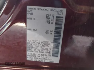 2024 Nissan Altima SV with VIN 1N4BL4DV1RN383465, listed as a IAAI auction lot 42720120 with 44,186 mi miles and . Bid and sale history available at DreamBid. Image 9.