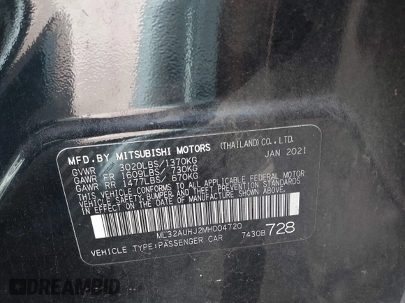 2021 Mitsubishi Mirage ES z VIN ML32AUHJ2MH004720, wystawiony jako IAAI lot #42501997 z przebiegiem 110 861 mil mil oraz . Historia ofert i sprzedaży dostępna na DreamBid. Obrazek 9.