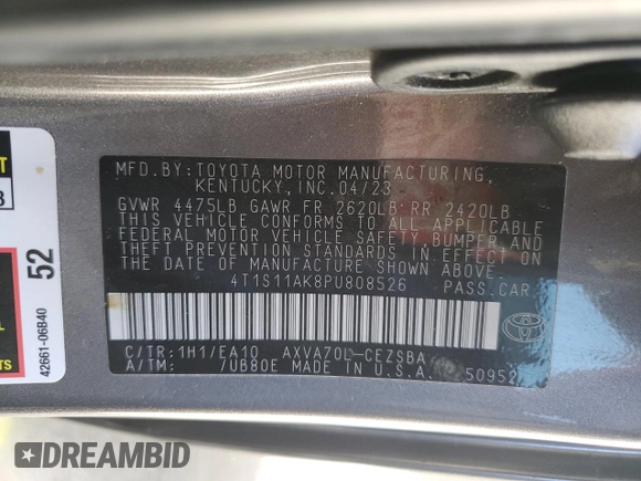 2023 Toyota Camry SE with VIN 4T1S11AK8PU808526, listed as a Copart auction lot 42119125 with 31,704 mi miles and Salvage Title. Bid and sale history available at DreamBid. Image 14.