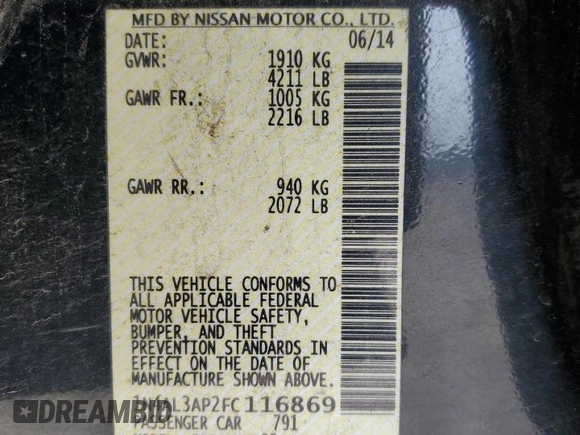 2015 Nissan Altima SV z VIN 1N4AL3AP2FC116869, wystawiony jako Copart lot #56748255 z przebiegiem 129 818 mil mil oraz Czysty tytuł • Clean title. Historia ofert i sprzedaży dostępna na DreamBid. Obrazek 12.