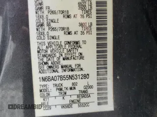 2005 Nissan Titan LE with VIN 1N6BA07B55N531280, listed as a Copart auction lot 54362925 with Not provided miles and Non repairable. Bid and sale history available at DreamBid. Image 13.