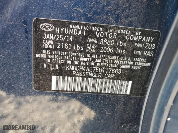 2014 Hyundai Elantra SE with VIN KMHDH4AE7EU117663, listed as a Copart auction lot 87698415 with 240,791 mi miles and Salvage Title. Bid and sale history available at carsss.com. Image 13.