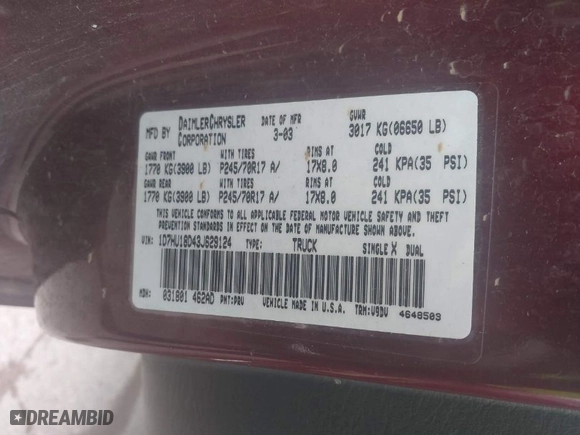 2003 Dodge Ram 1500 ST with VIN 1D7HU18D43J629124, listed as a IAAI auction lot 40912324 with 171,288 mi miles. Bid and sale history available at carsss.com. Image 9.