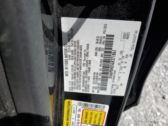 2016 Ford Fusion SE with VIN 3FA6P0HD5GR271861, listed as a Copart auction lot 62743295 with 125,599 mi miles and Salvage title. Bid and sale history available at DreamBid. Image 12.