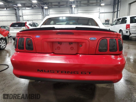 1996 Ford Mustang GT with VIN 1FALP45X8TF172161, listed as a Copart auction lot 60905325 with 91,517 mi miles and Salvage title. Bid and sale history available at DreamBid. Image 6.