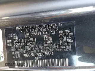 2022 Kia EV6 Wind with VIN KNDC3DLC6N5079654, listed as a Copart auction lot 49720515 with 42,676 mi miles and Salvage Title. Bid and sale history available at carsss.com. Image 12.
