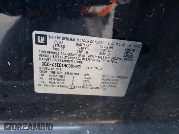 2017 Chevrolet Silverado 1500 LTZ with VIN 3GCPCSEC1HG385533, listed as a Copart auction lot 77846713 with 165,541 mi miles and Clean Title. Bid and sale history available at DreamBid. Image 13.