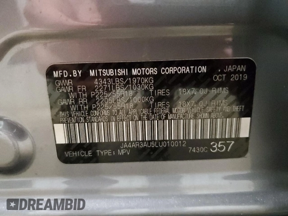 2020 Mitsubishi Outlander Sport ES 2.0 with VIN JA4AR3AU5LU010012, listed as a Copart auction lot 47169885 with 63,156 mi miles and Salvage Title. Bid and sale history available at carsss.com. Image 14.