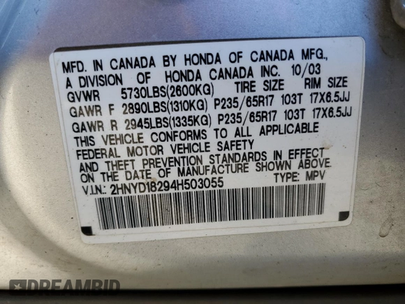 2004 Acura MDX with VIN 2HNYD18294H503055, listed as a Copart auction lot 41819475 with 144,942 mi miles and Salvage Title. Bid and sale history available at carsss.com. Image 13.