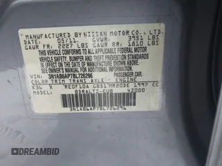 2011 Nissan Sentra 2.0 with VIN 3N1AB6AP7BL726296, listed as a IAAI auction lot 41245666 with 117,826 mi miles and . Bid and sale history available at DreamBid. Image 9.