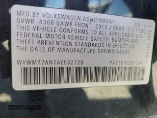 2010 Volkswagen CC Sport with VIN WVWMP7AN7AE552728, listed as a Copart auction lot 50273095 with 212,397 mi miles and Salvage Title. Bid and sale history available at carsss.com. Image 14.