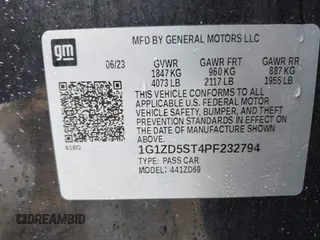 2023 Chevrolet Malibu LT with VIN 1G1ZD5ST4PF232794, listed as a IAAI auction lot 42106264 with Not Provided miles and . Bid and sale history available at DreamBid. Image 9.
