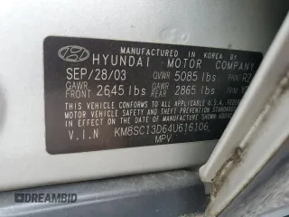 2004 Hyundai Santa Fe GLS with VIN KM8SC13D64U616106, listed as a Copart auction lot 51991985 with 167,170 mi miles and Salvage Title. Bid and sale history available at carsss.com. Image 15.