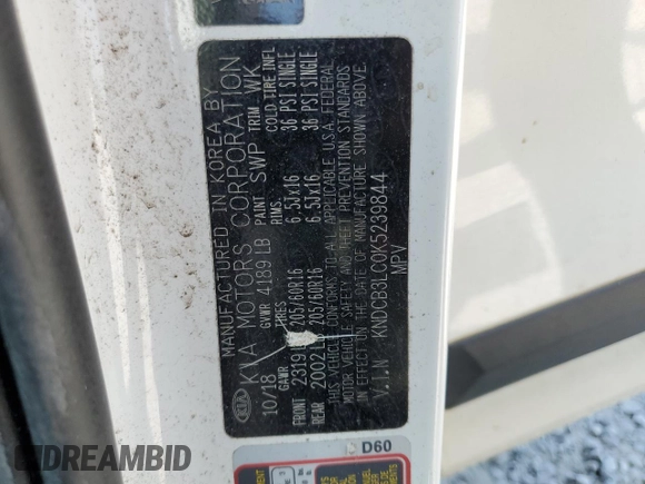 2019 Kia Niro LX with VIN KNDCB3LC0K5239844, listed as a Copart auction lot 59270674 with 86,499 mi miles and Salvage Title. Bid and sale history available at DreamBid. Image 12.